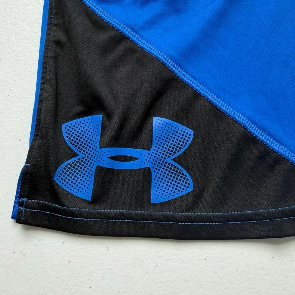 Under Armour Youth Medium Heat Gear Blue Athletic Shorts Large Logo